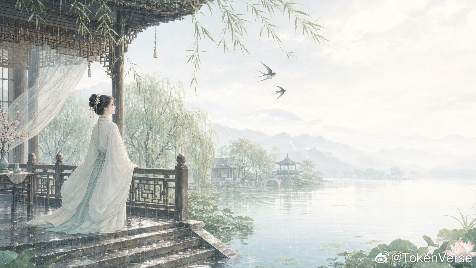 晏几道《临江仙·梦后楼台高锁》梦后楼台高锁，酒醒帘幕低垂。去年春恨却来时。落花人