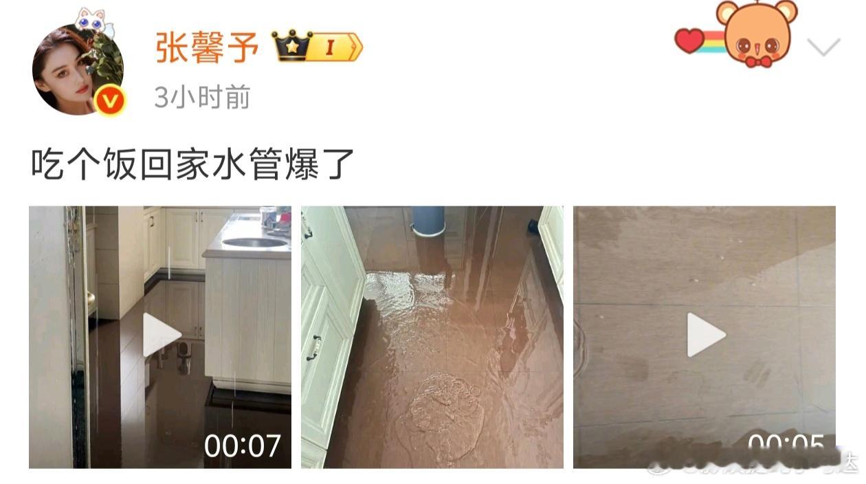 张馨予家被水淹了张馨予家被水淹了[跪了]但姐的心态挺好的哈哈哈哈哈哈哈哈～还是要