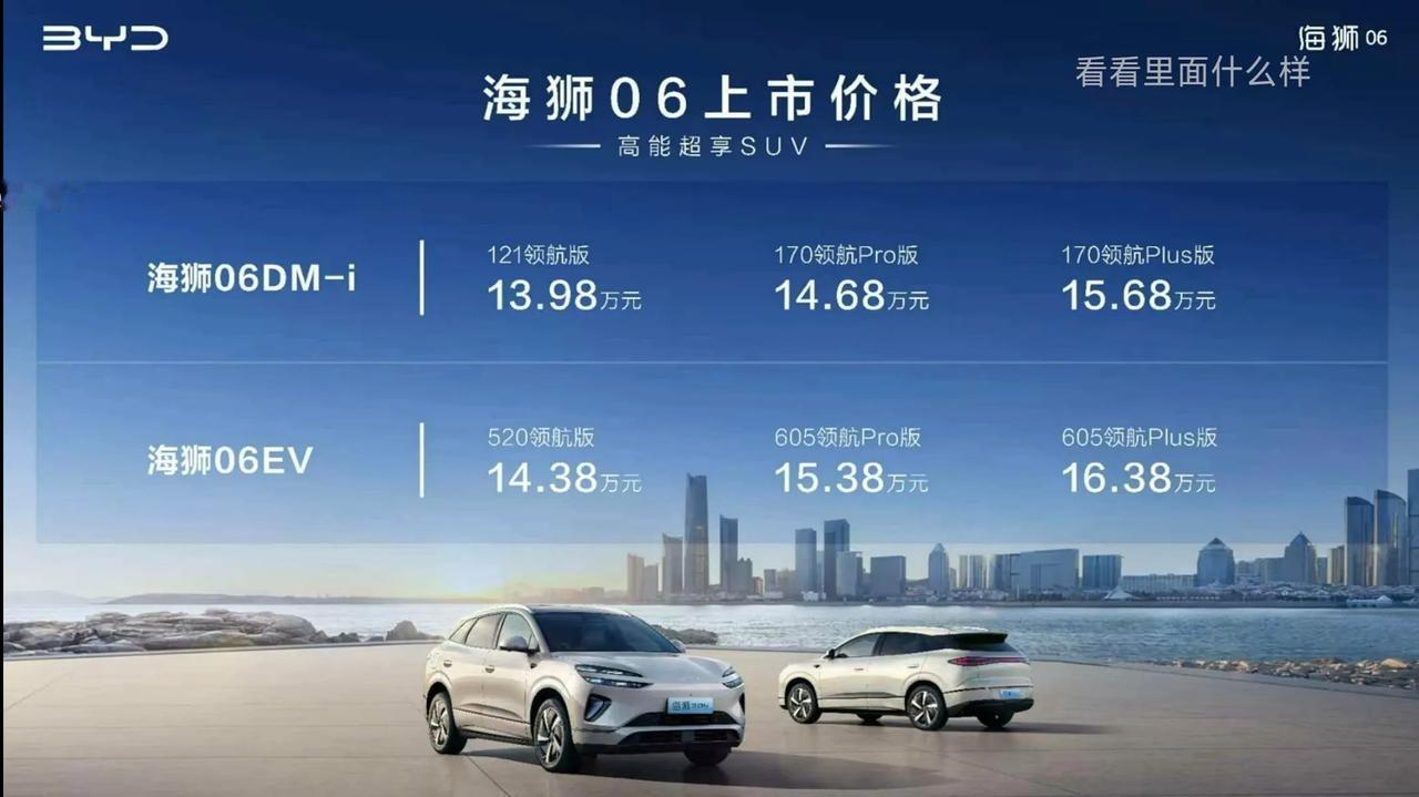 比亚迪又一新车上市——海狮06，售价区间13.98万——16.38 万。

海狮