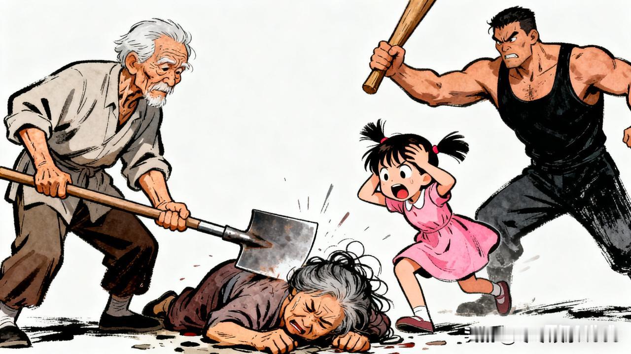 太残忍了！近日发生一起令人愤怒的案件，一个老头拿铁掀拍打大娘，直接将大娘打得倒地