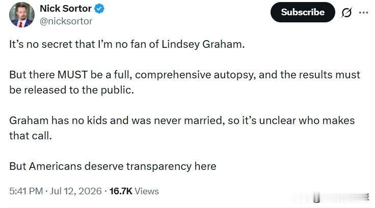 众所周知，我向来不待见Lindsey Graham。
 
但必须进行完整全面的尸