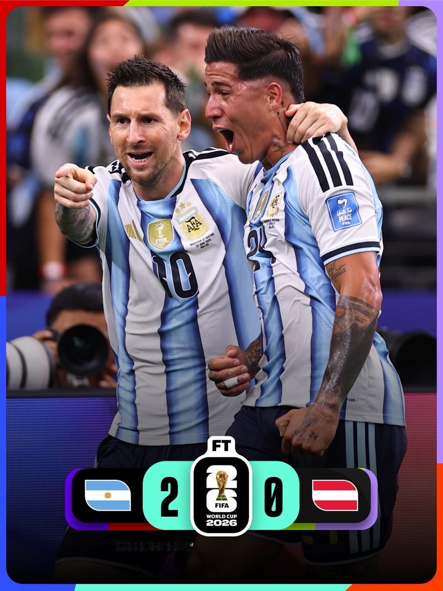 【J组小组赛】 世界杯 J组小组赛：阿根廷🇦🇷2：0击败奥地利🇦🇹队。2