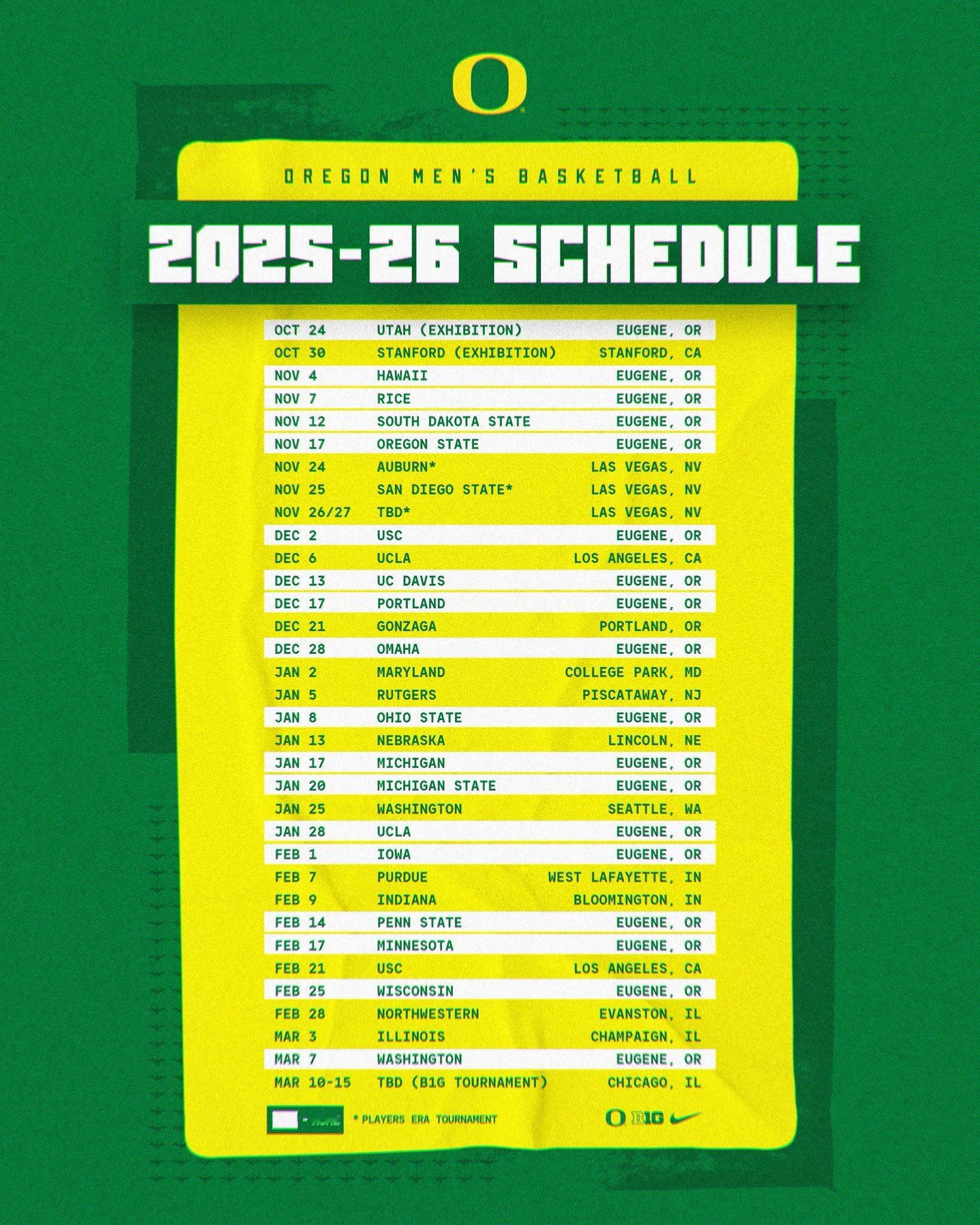 NCAA林葳加盟俄勒冈大学 大家可以存一份下赛季俄勒冈大学的赛程。俄勒冈大学地处