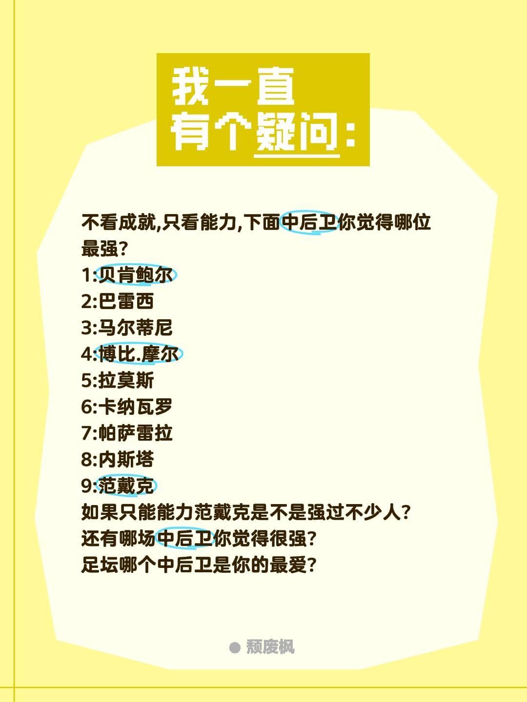 足坛哪个中后卫是你的最爱?不看成就,只看能力,下面中后卫你觉得哪位最强?
1:贝