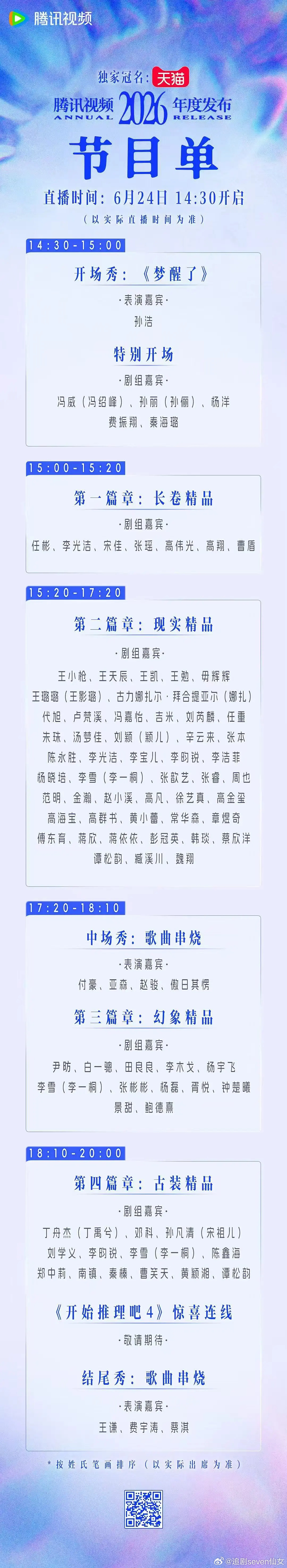 腾讯招商大会节目单来了，用的都是真名，明天应该很多热闹可以看吧腾讯招商大会把演员