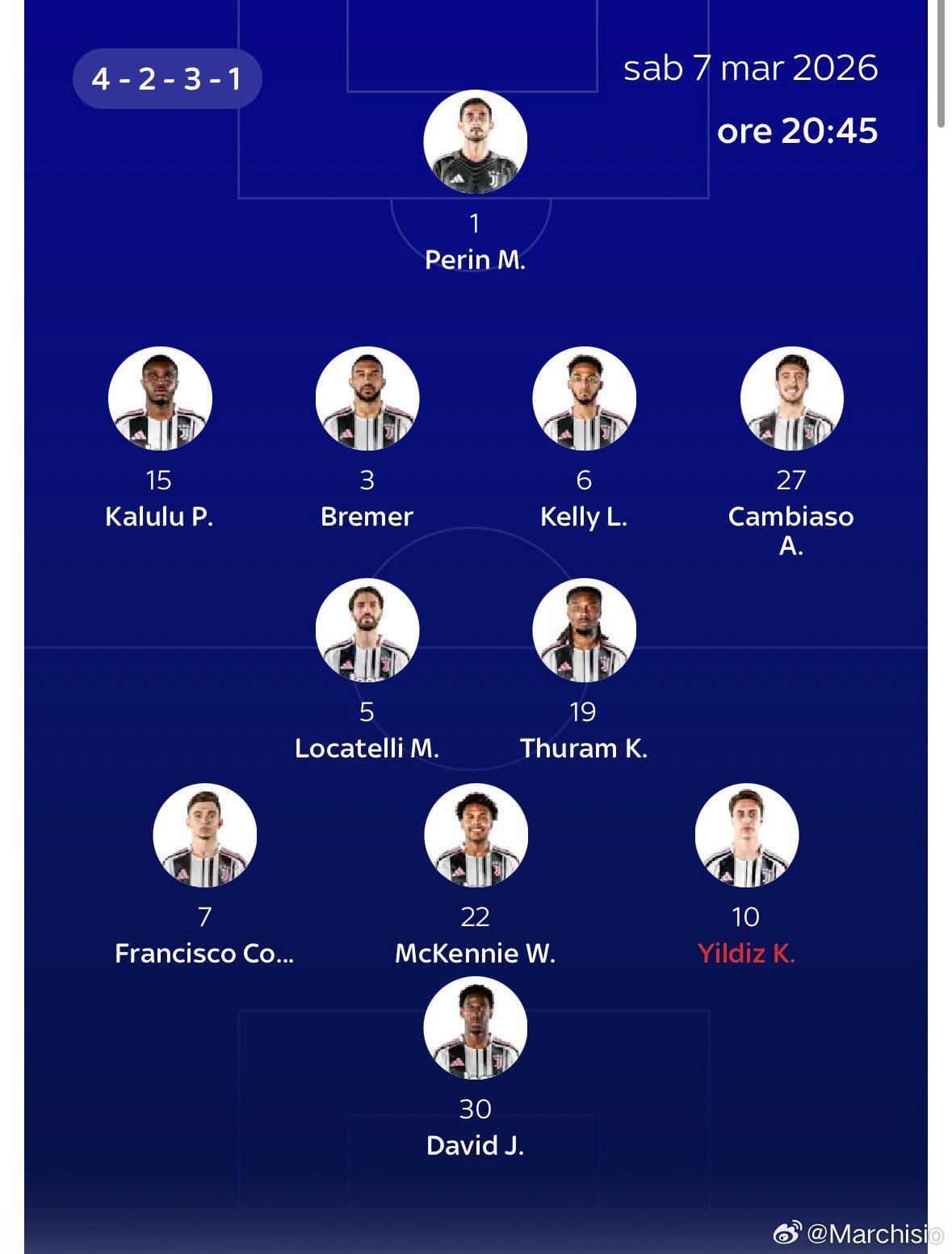 没有了欧战，明天可以在主场用最强阵打比萨了。尤文图斯意甲联赛尤文图斯vs比萨