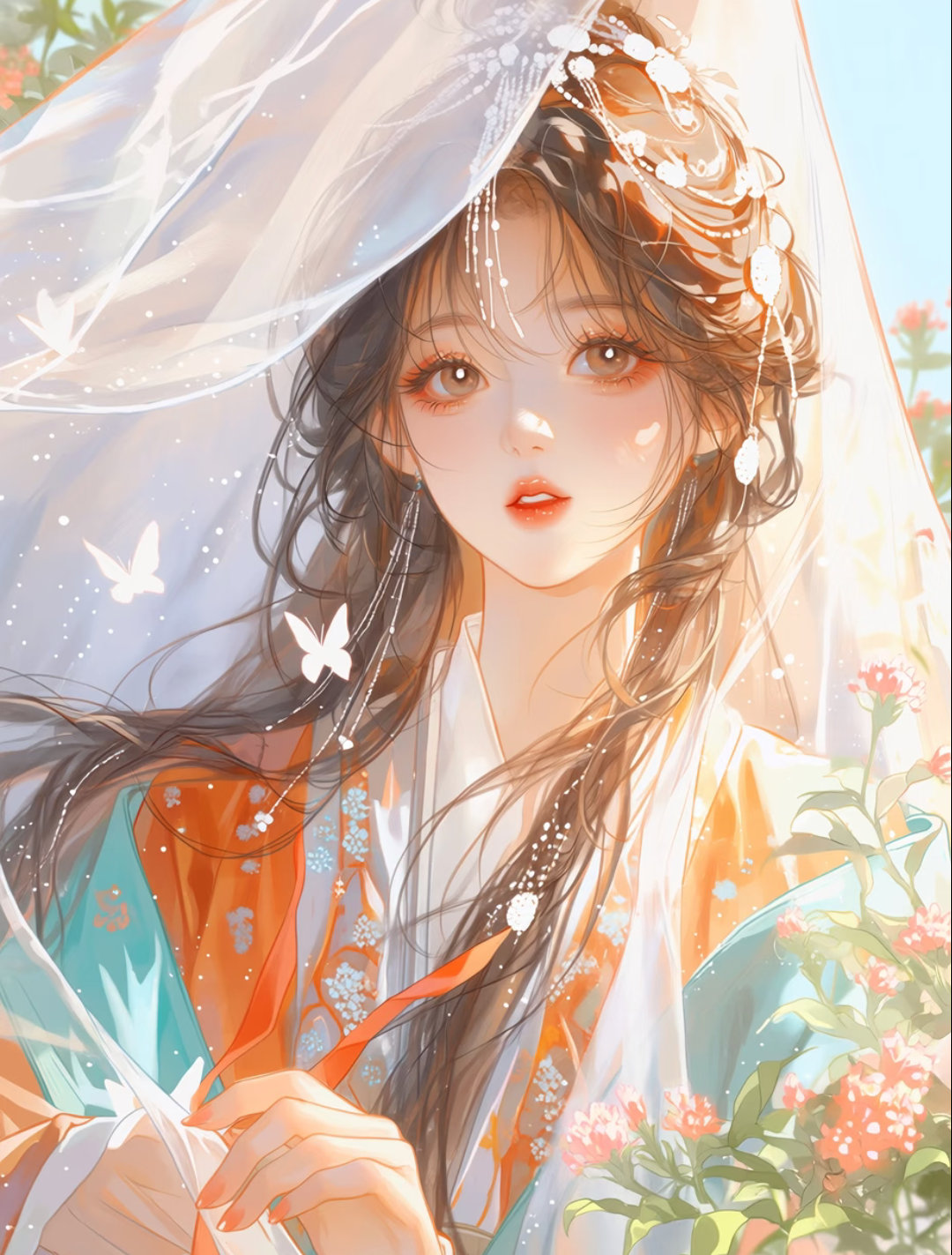 新古风少女|柔光清透|蝴蝶繁花氛围感|春日清新系|温柔治愈古风头像繁花千树，白蝶
