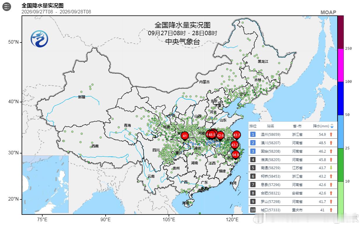 【强降水】昨天到今晨，湖北、河南、安徽、江苏一带，因为副高北侧边缘切变线影响，导