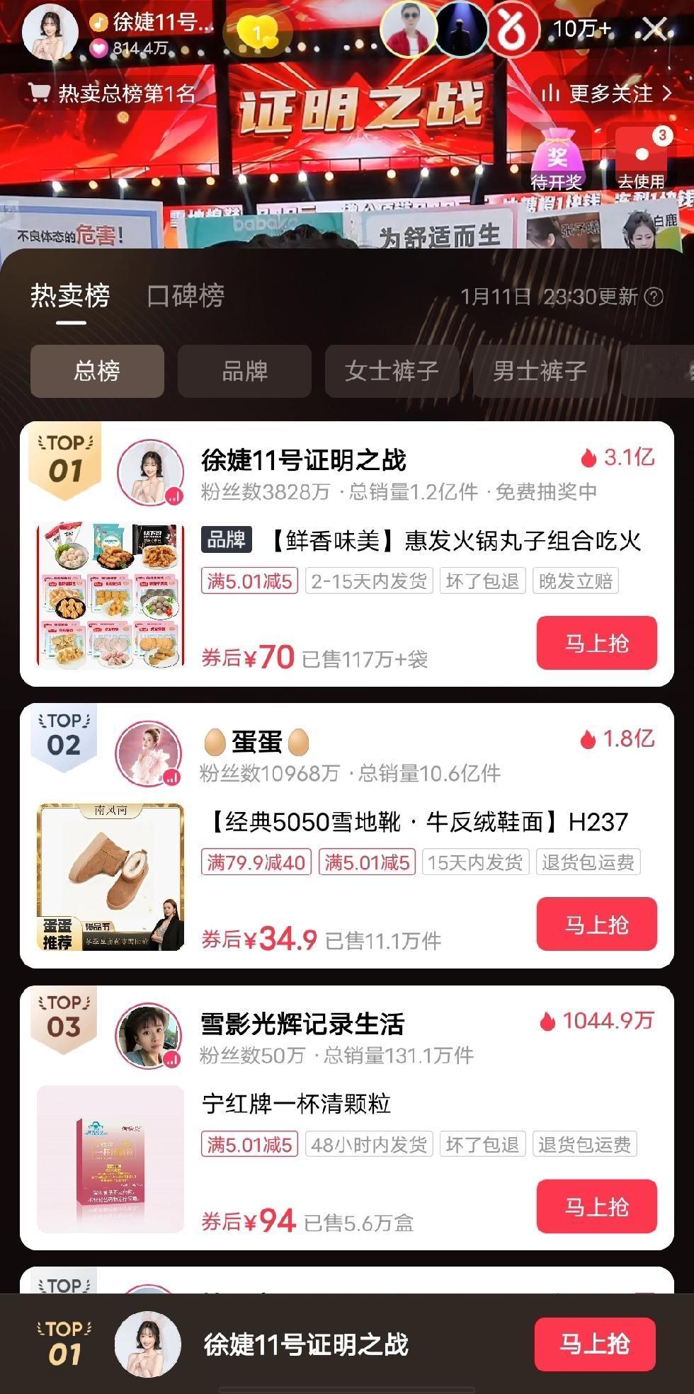 徐婕，辛巴的半个徒弟，终于登上了热卖总榜第1名。
她曾是赵梦澈的“关系户”，进入