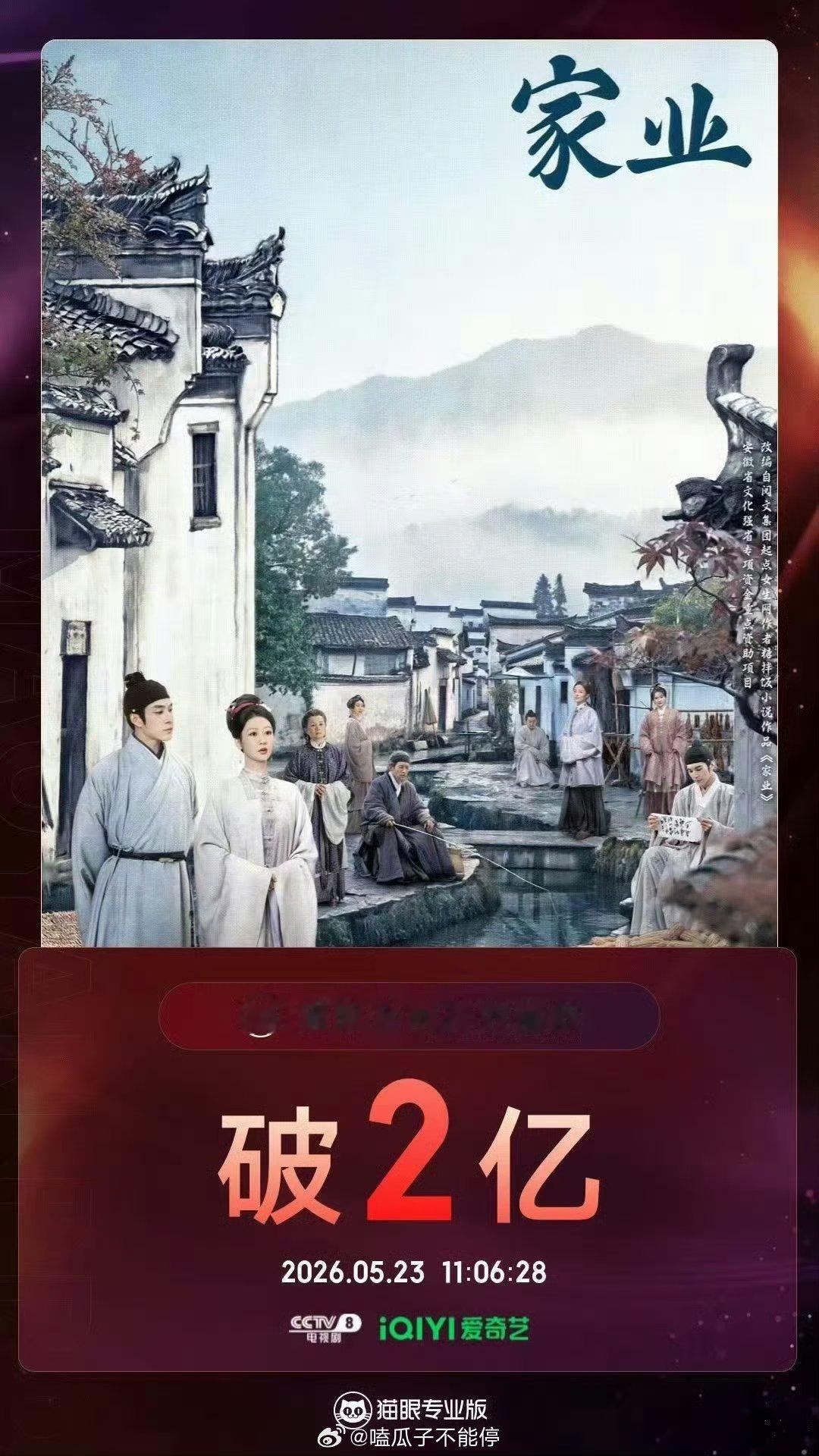 杨紫家业全网有效播放量2亿了