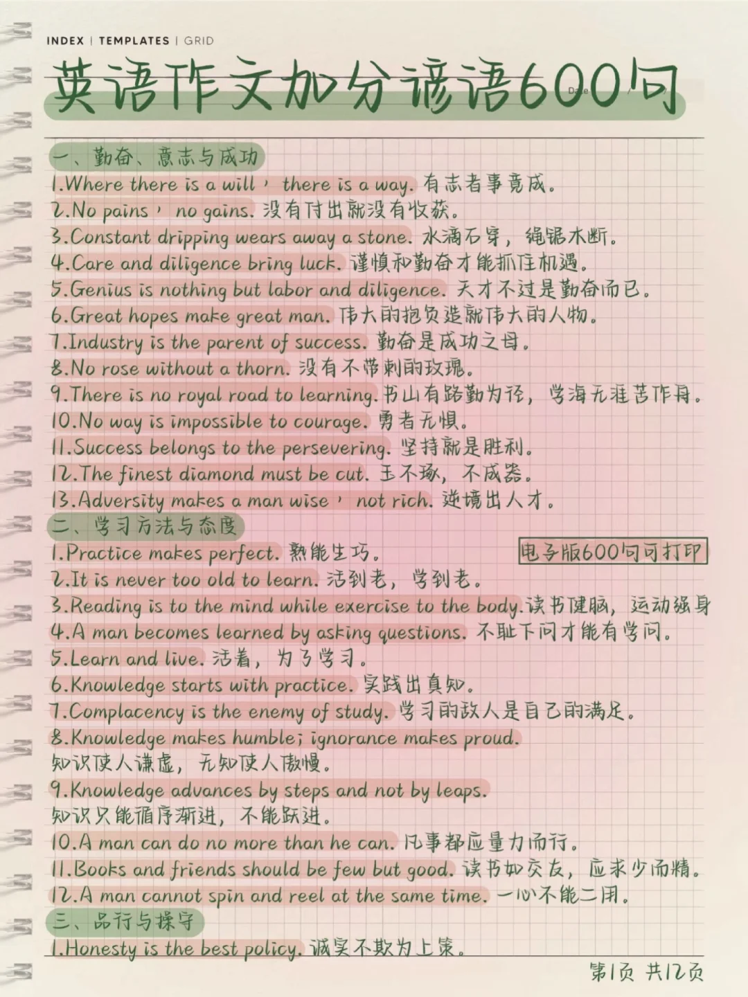 考前救命！英语谚语600句！提升作文高级感！