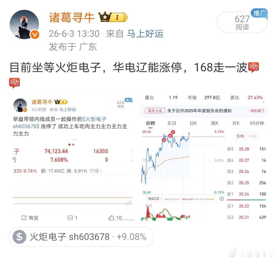 6.03收盘，总结一下今天操作：今日:豫能控股，华电辽能，亨通光电，火炬电子拿下