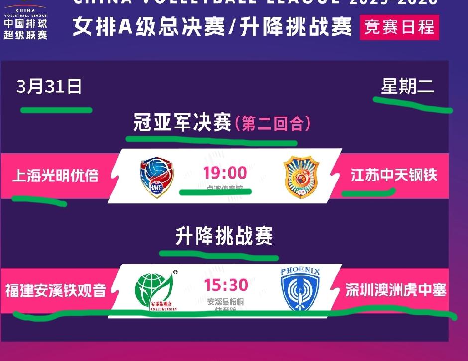 官方发布周二赛程海报！今天冠军决赛和升降级比赛同时开打！今天排超联赛官方刚刚发文