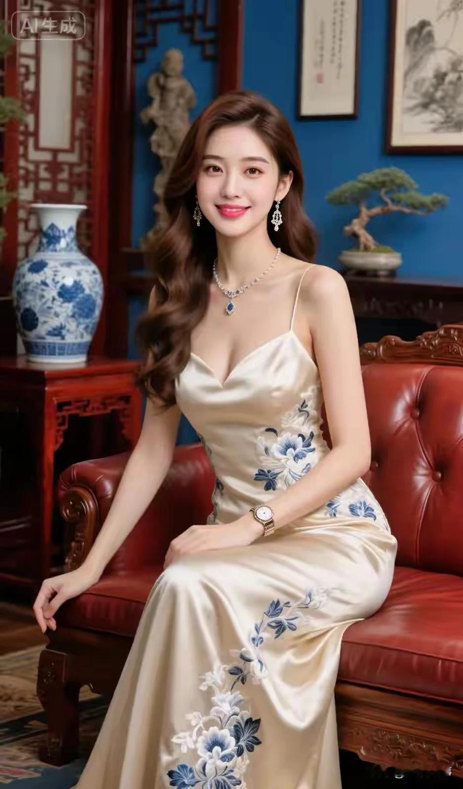 东方佳丽，青花有约。
出水芙蓉，亭亭玉立。
美清目秀，美若冠玉。
大家闺秀，温婉