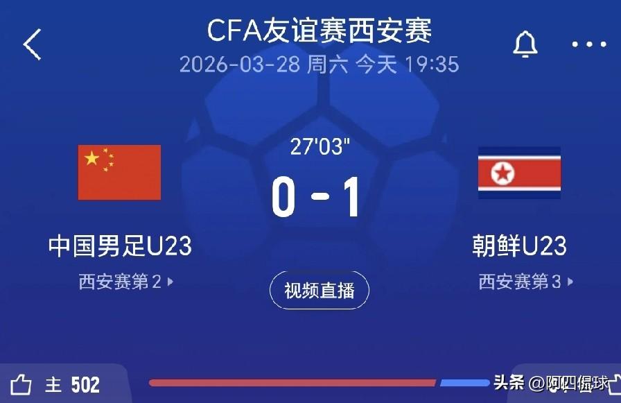 警报拉响，中国U23国家队落后一球，有点跟不上朝鲜队的攻防节奏。西安足球邀请赛，
