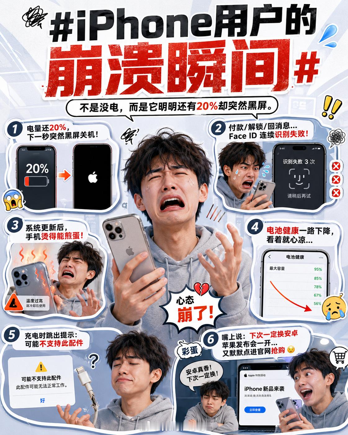 iPhone用户的崩溃瞬间iPhone 用户最崩溃的瞬间，不是手机没电，而是它刚