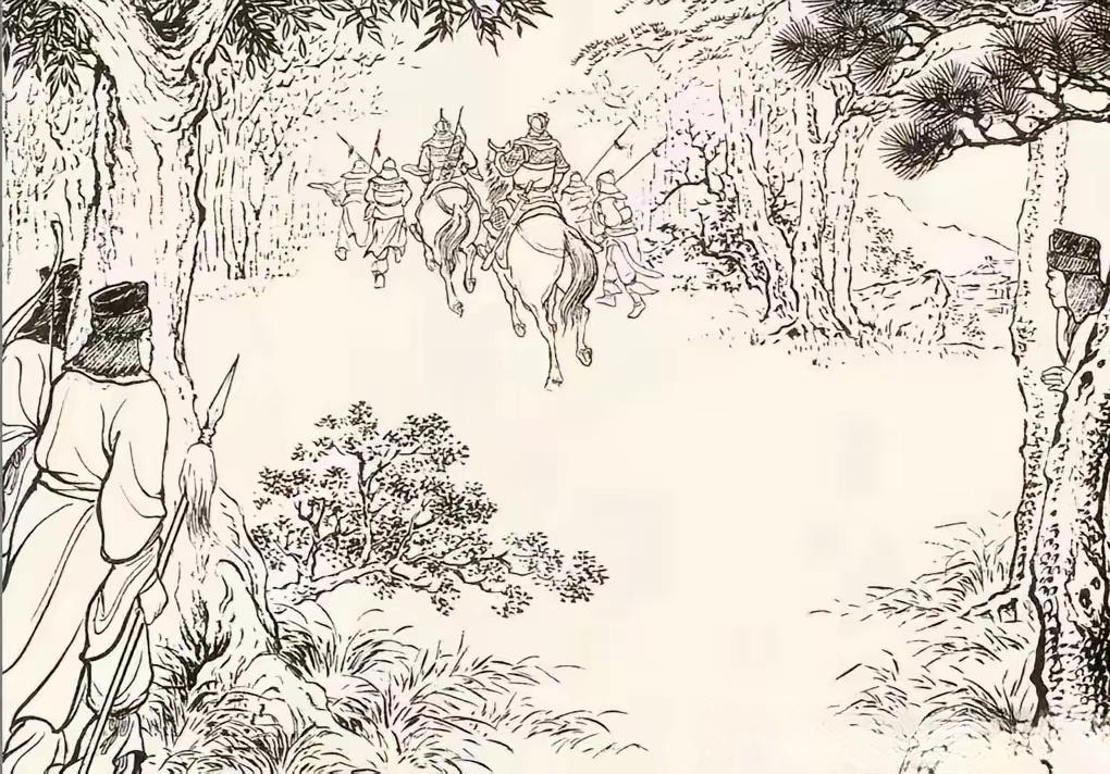 暗中观察。山林中，三人似暗夜幽灵般于斑驳树影间潜踪蹑迹，他们目光幽冷...