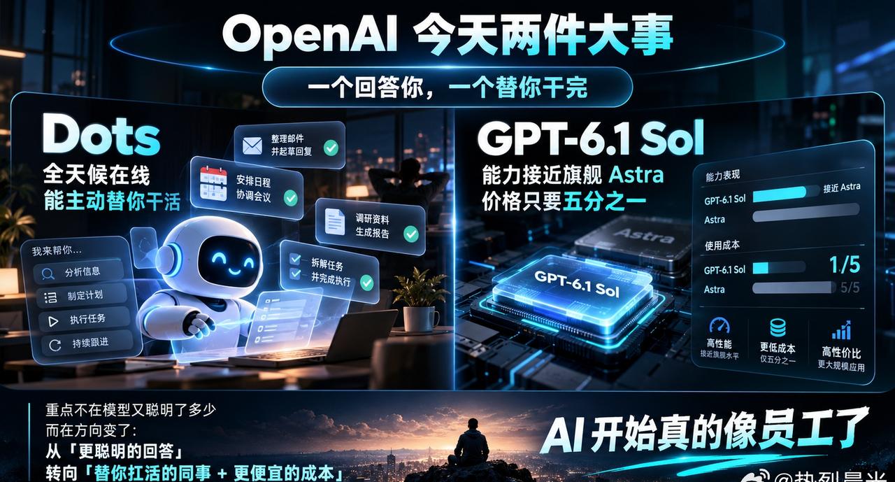 OpenAI 今天放了两件大事：发了 Dots——一个全天候在线、能主动替你干活