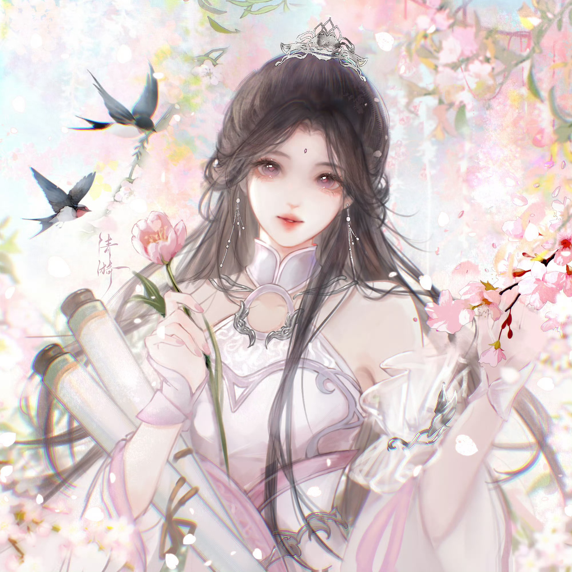 烟笼寒水月笼花，纤腰玉带舞天纱。疑是仙子入尘世，回眸一笑胜星华。 完美世界动画｜