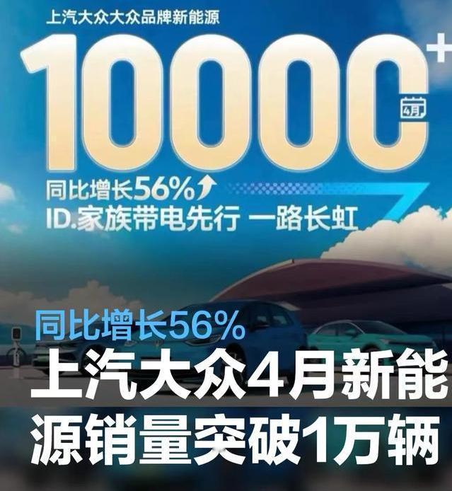 #上汽大众4月新能源销量突破10000辆，同比增长56%#
5月1日，上汽大众公
