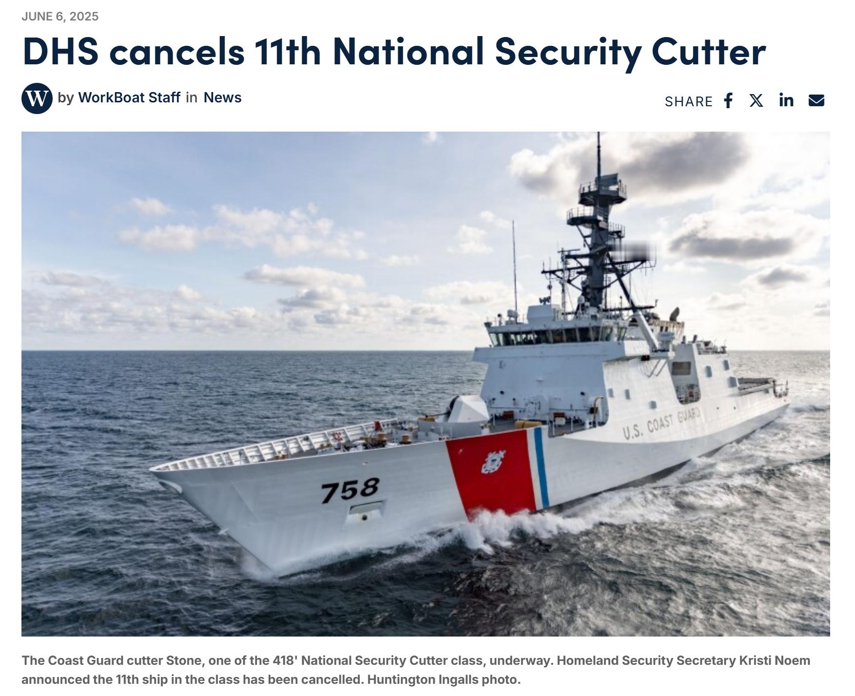 谈到传奇级巡逻舰，不得不提醒一下美帝在今年已经因为超支和延期取消了第11艘的合同