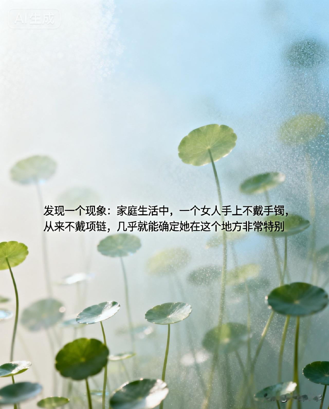 发现一个现象：家庭生活中，一个女人手上不戴手镯，从来不戴项链，几乎就能确定她在这