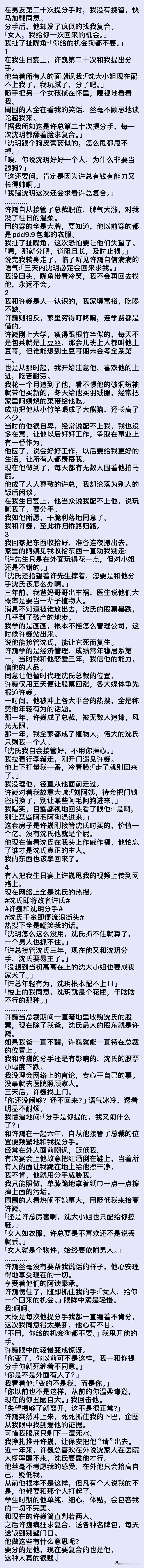 （完结）在男友第二十次提分手时，我没有挽留，快马加鞭同意。
分手后，他却发了疯似