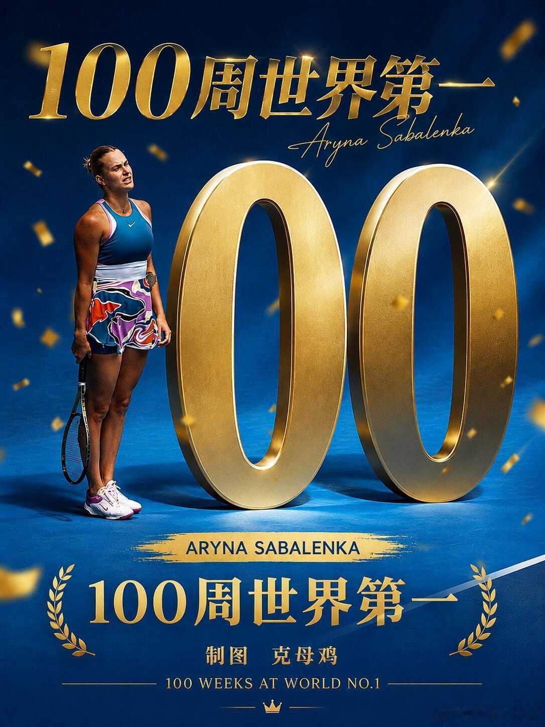 萨巴伦卡本周迎来自己第100周的世界排名第一，成为第10位达成这一成就的女子球员