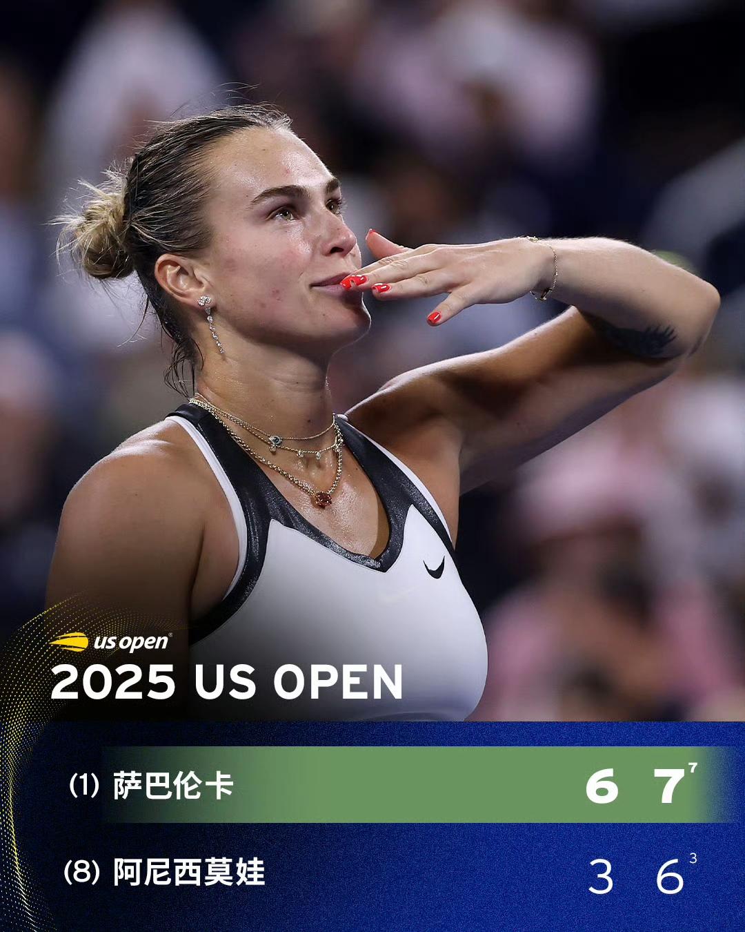 2-0！仅丢一盘，萨巴伦卡卫冕美网成功，这是她大满贯第四冠。
2025美网女单决