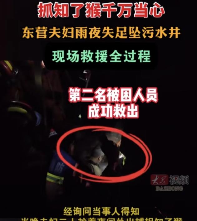 山东东营，一对夫妇雨后外出找知了猴，丈夫跟妻子分头找，结果妻子没有注意到绿化带内
