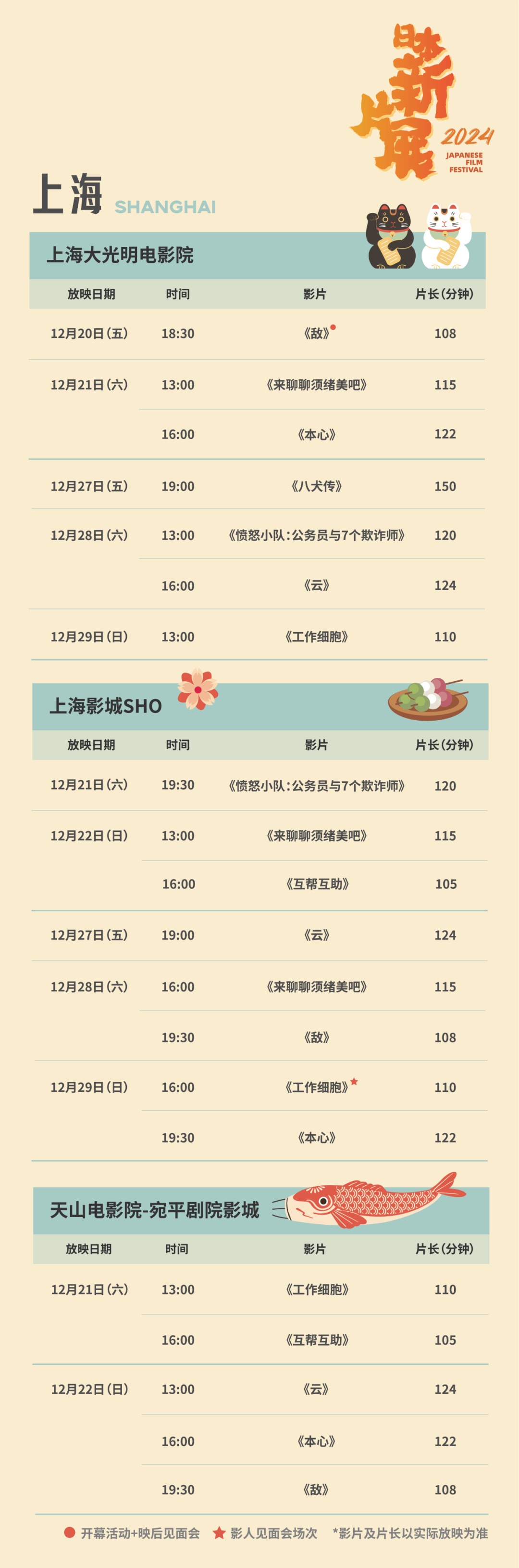影展  2024日本新片展上海站排片表公布，12月12日（周四）中午12:00正