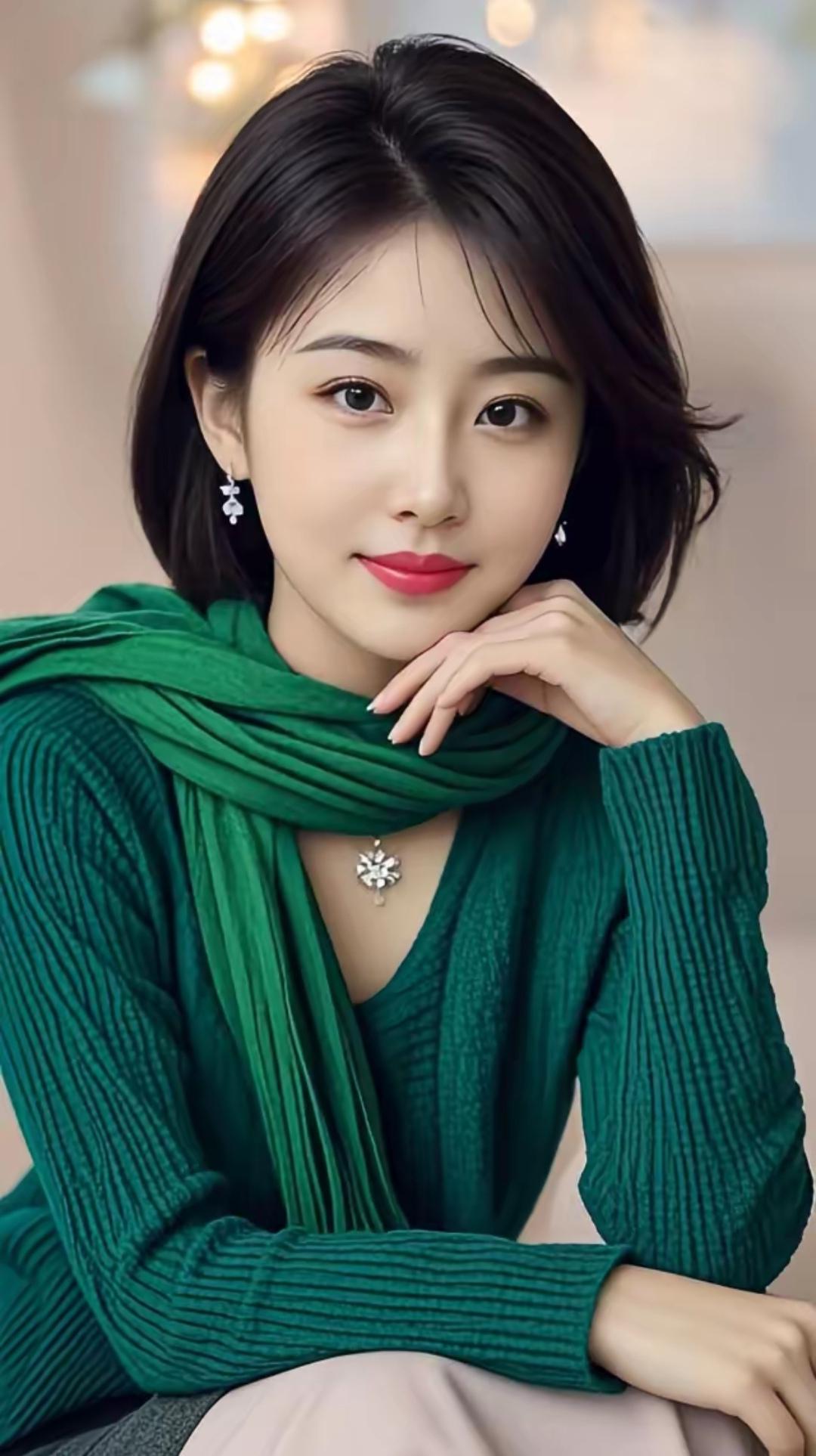 冬日暖阳下的优雅绿意，温暖如你。高雅气质美女 美女人像群