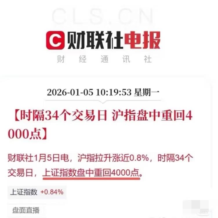 时隔半年，上证指数重回4000点

这条新闻，隔段时间改个日期又能重新发了！永远