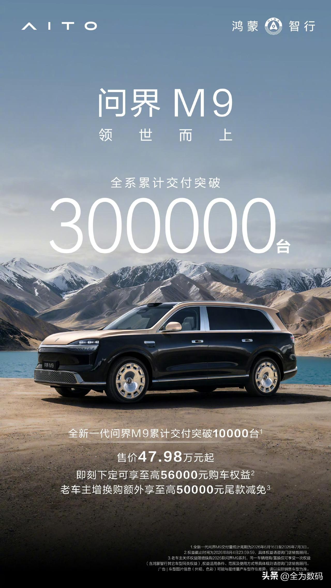 问界M 9已经交付30万台了，这真的是不服不行啊，问界联手华为把高端旗舰玩出了花