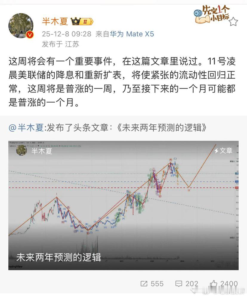 我重新看了半木夏的观点他认为现在美联储正在重新扩表的路上场内流动性正在逐步恢复并