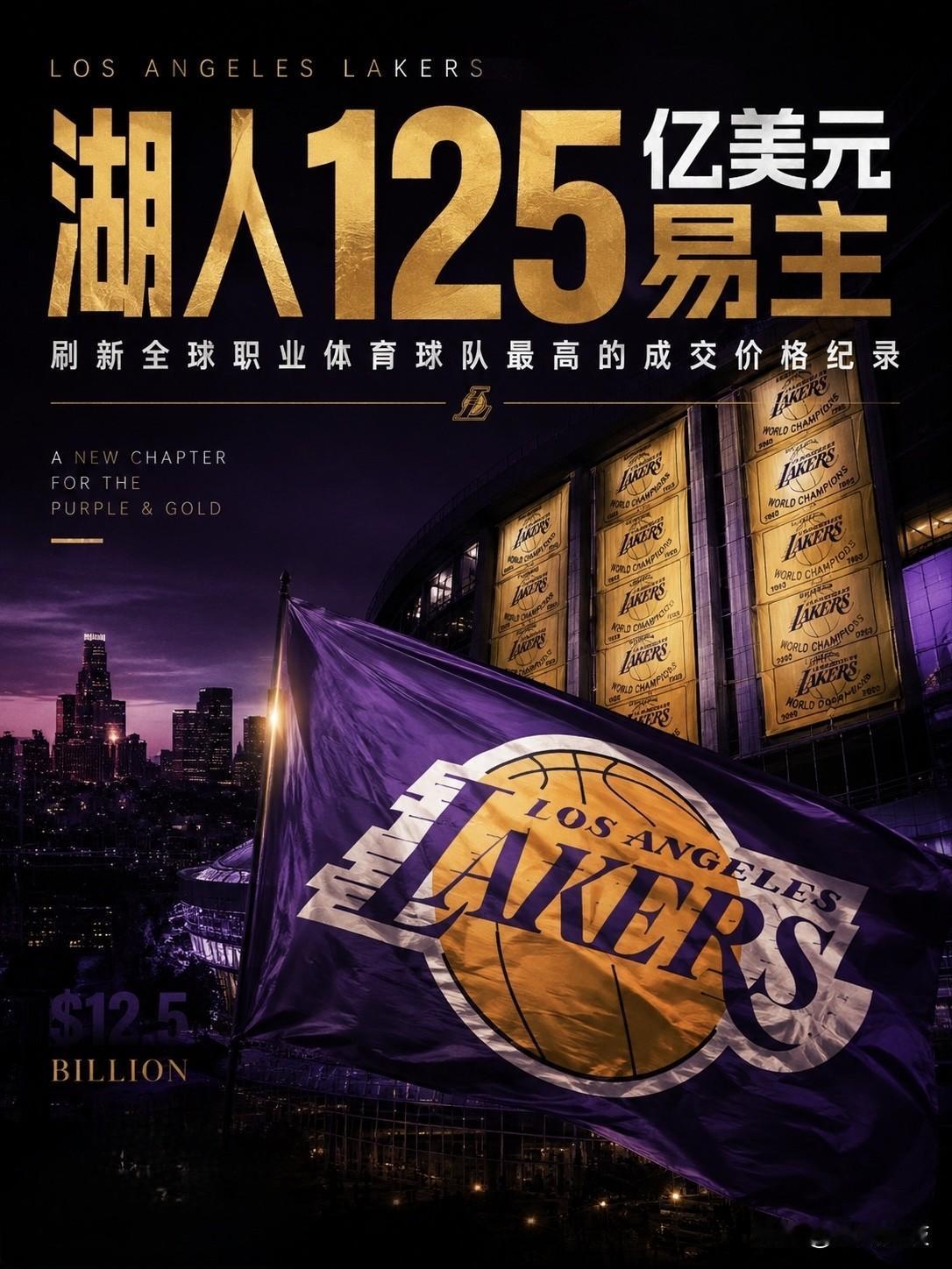 125亿创纪录！湖人正式易主，前快船死忠球迷如今成紫金老板
北京时间8月13日，