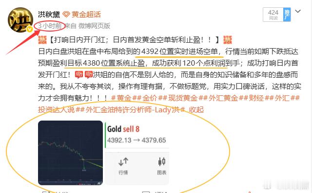 【日内实时黄金多空单多空双杀！！】继上单空单止盈，行情幅度回落下跌最低至洪姐午间