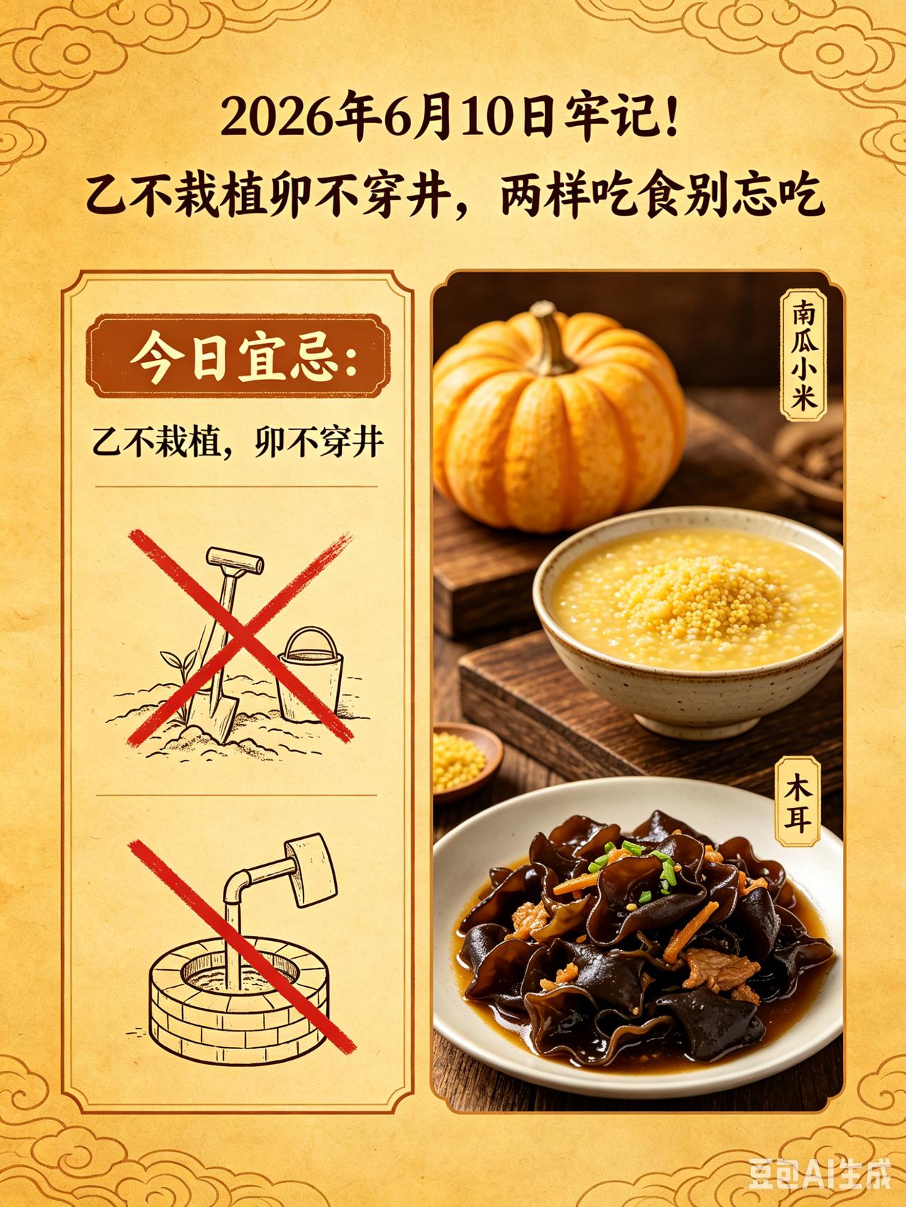 2026年6月10日牢记！乙不栽植卯不穿井，两样吃食别忘吃
 
2026年6月1