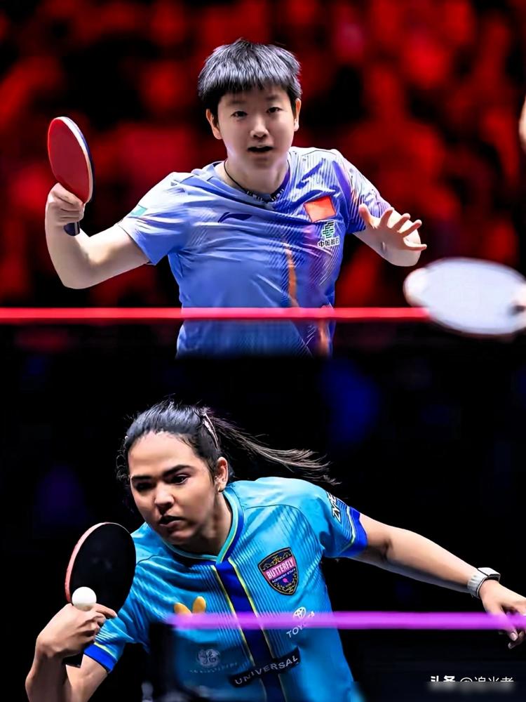 刚刷完今天的重庆冠军赛！孙颖莎3：0横扫迪亚兹，转头就把人搂得直晃，他俩年收入差