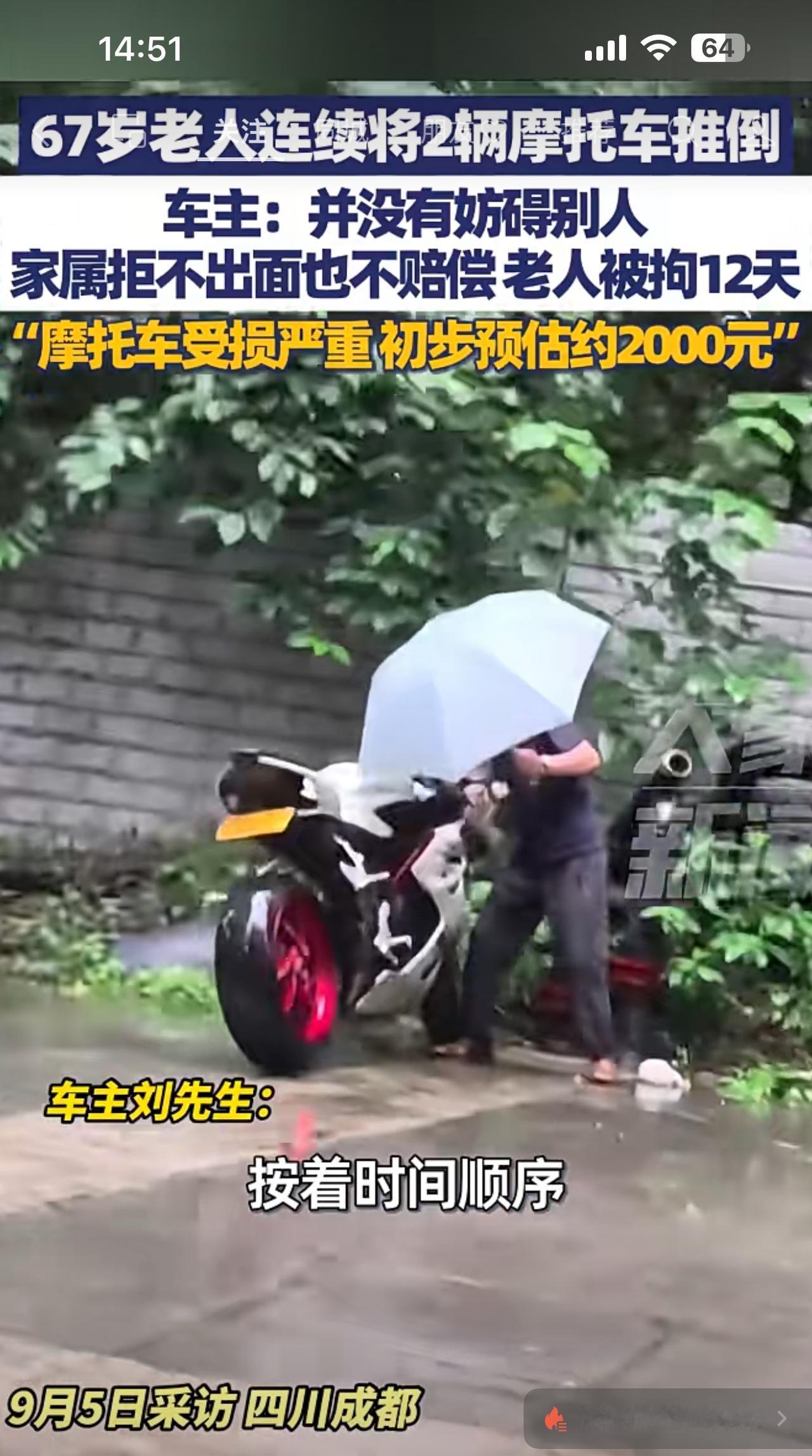 车主停车又没有阻碍他人通行，这老头儿为什么要把别人的车推倒？手太贱了。

老头弄