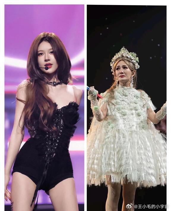左边是赵露思，右边是谢娜。仔细观察会发现，两个人的演唱会现场其实不太一样。赵露思