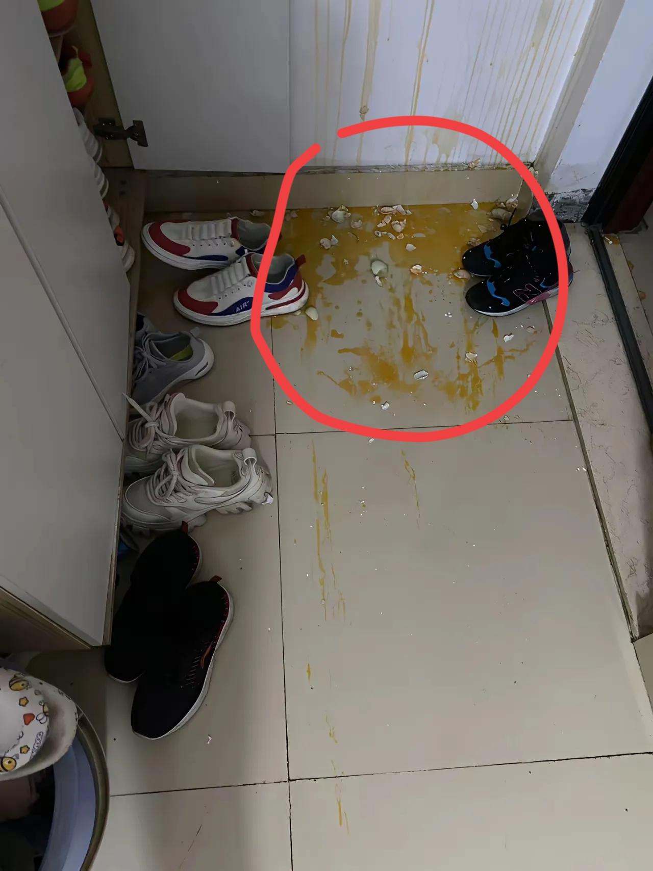 网友:
自己家门口放鞋招谁惹谁了，这么缺德的事是人干的吗？
抓住了保证不打个半s