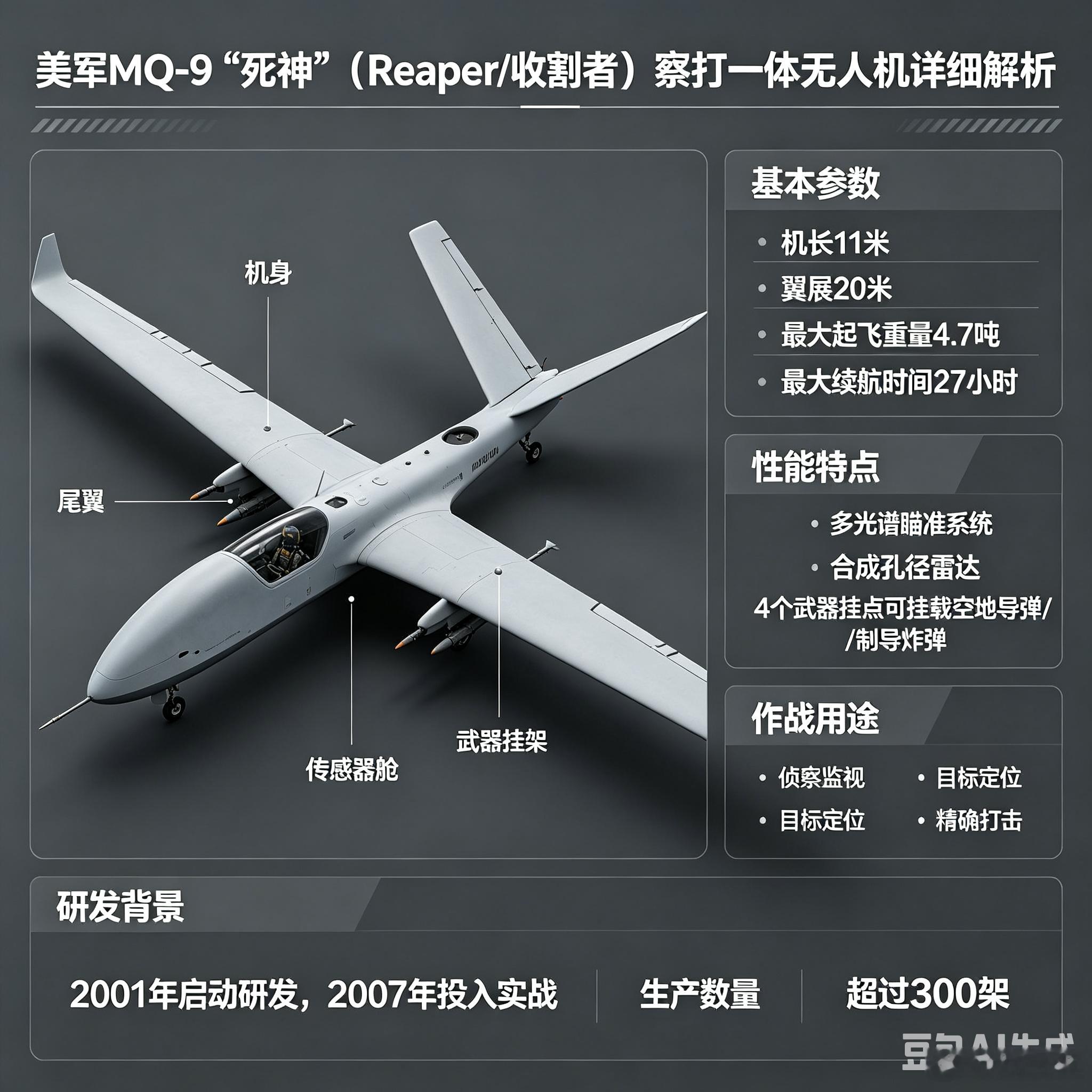 军事ai新视野 MQ‑9“死神”（Reaper / 收割者）察打一体无人机ai热