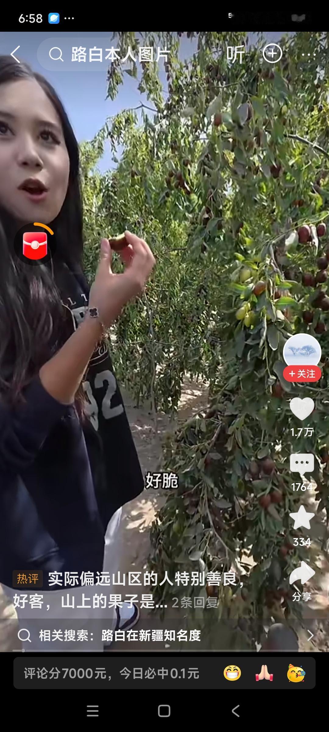 旅游到新疆，在路边看见红枣树，就下来摘了几个吃，旁边来了几个小朋友说：这是我家的
