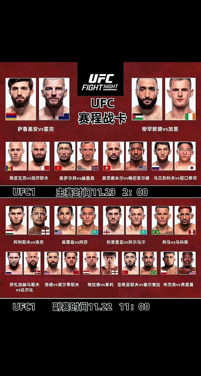 UFC11月22日卡塔尔格斗之夜战卡🔥。【这波UFC格斗之夜直接杀疯...