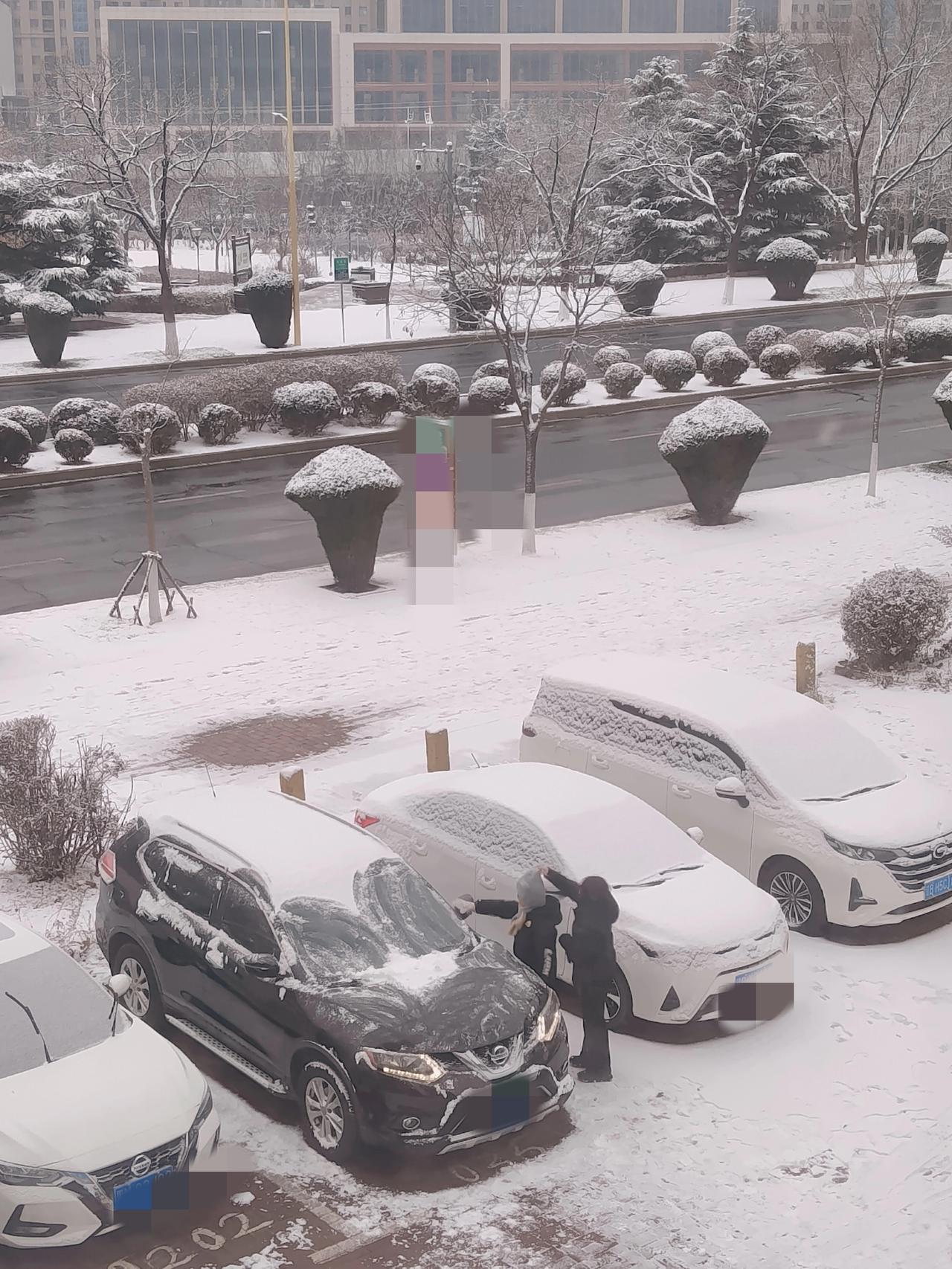 早晨出门，大地白雪皑皑，年轻妈妈要开车送孩子去学一个什么补习班，娘俩来到车前，一