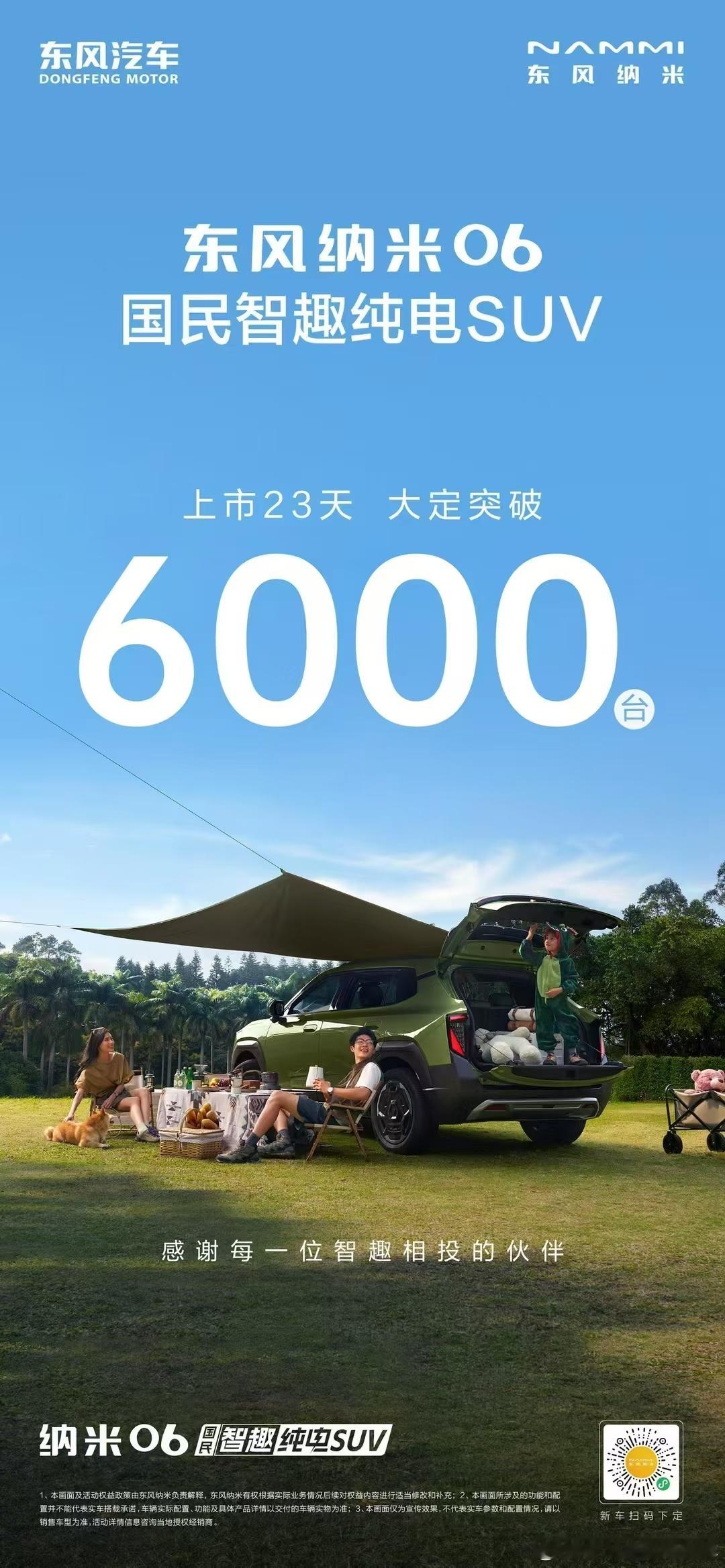 🚗东风纳米06 国民智趣纯电SUV上市23天大定突破6000台！衷心感谢每一位