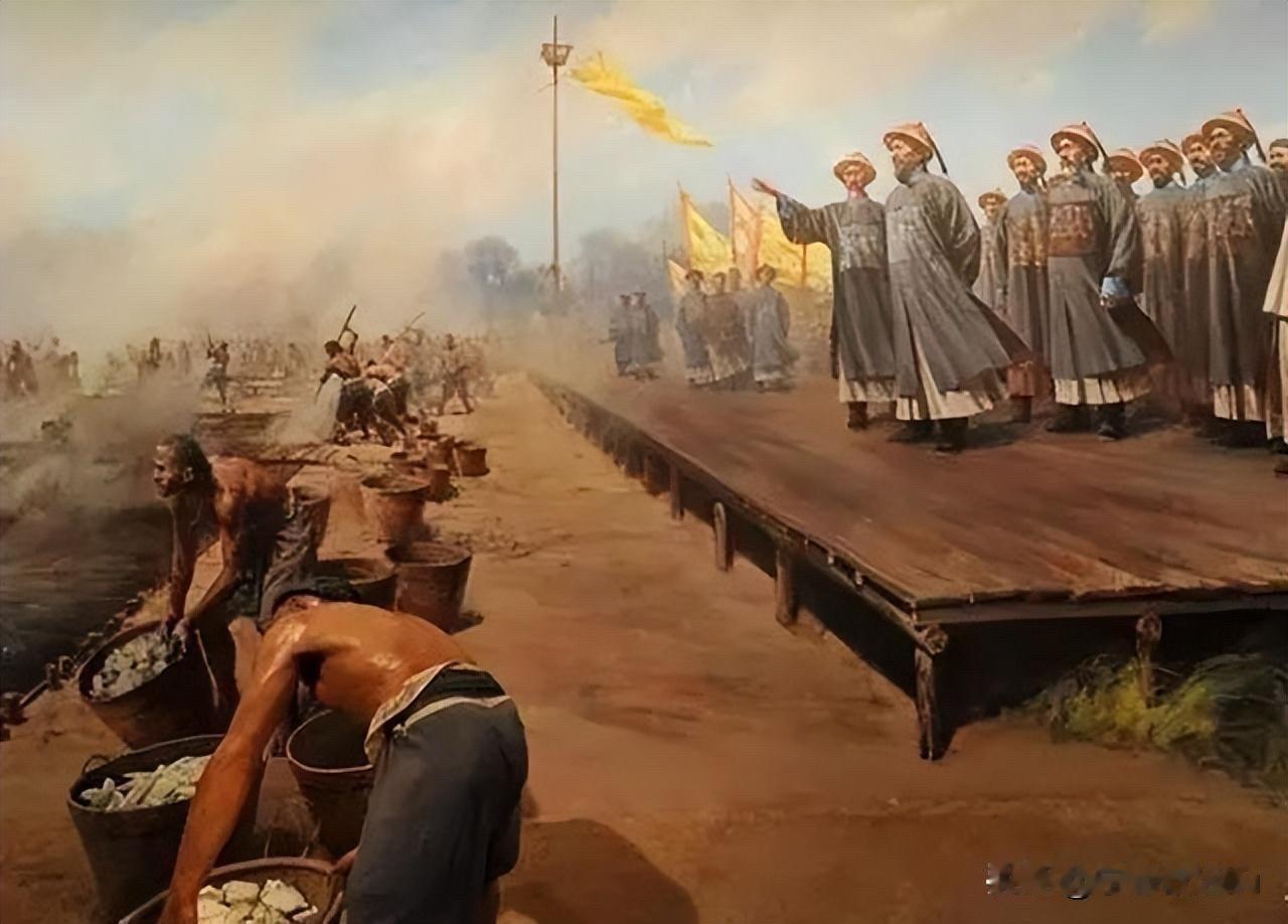 林则徐虎门销烟

清道光十九年，广州虎门海滩，两个巨大的销烟池挖好了。

林则徐