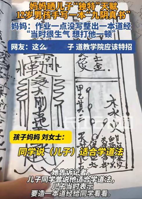 “这是转世？”12岁男孩抗拒写作业被妈妈指责后，却反手掏出一本手写“九阴真经”，