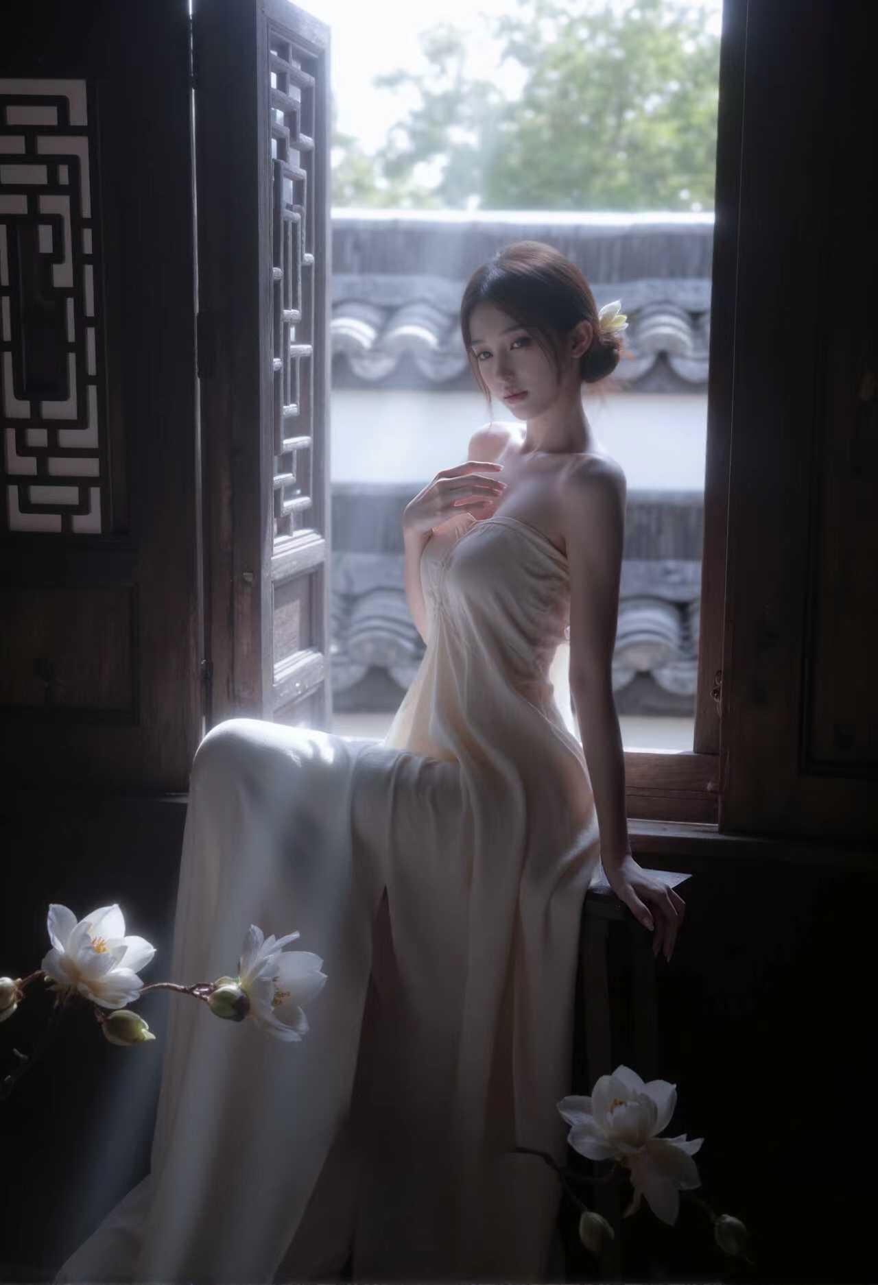 温柔风 禅意白裙 清冷气质礼服 AI